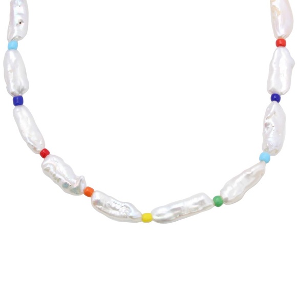 Genuine Freshwater Stick Pearl Colorful Beaded Rainbow Choker Necklace - Picture 3 of 5